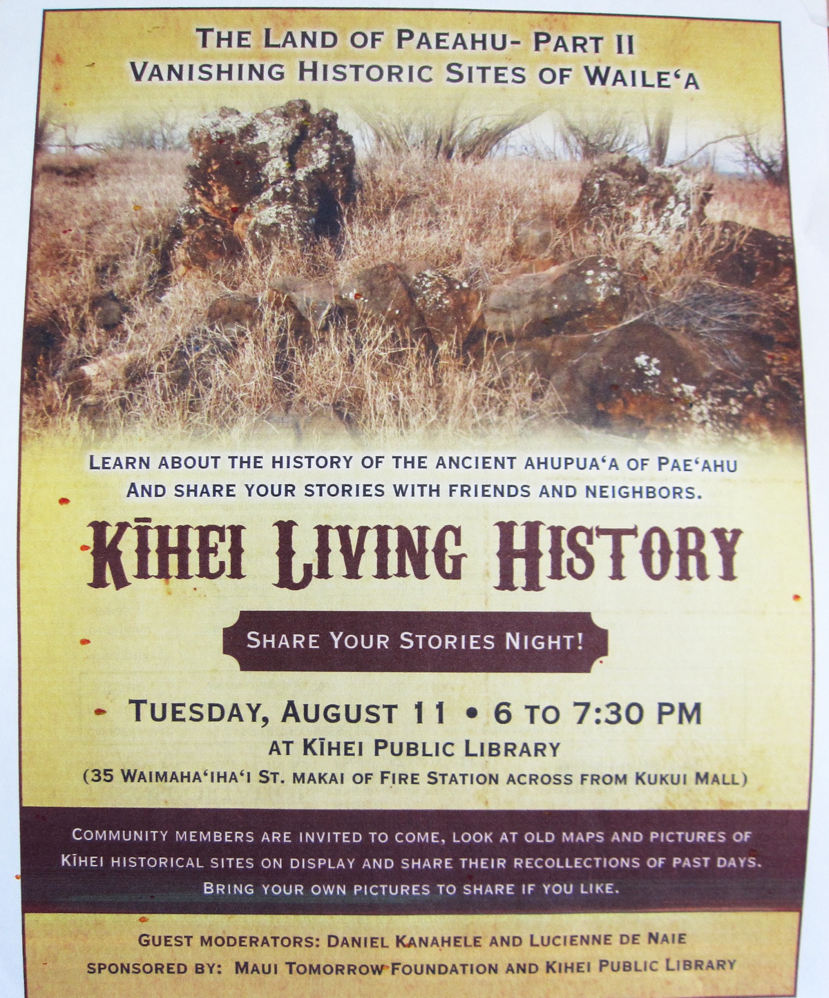Kihei Living History at the Library on Tuesday Evening