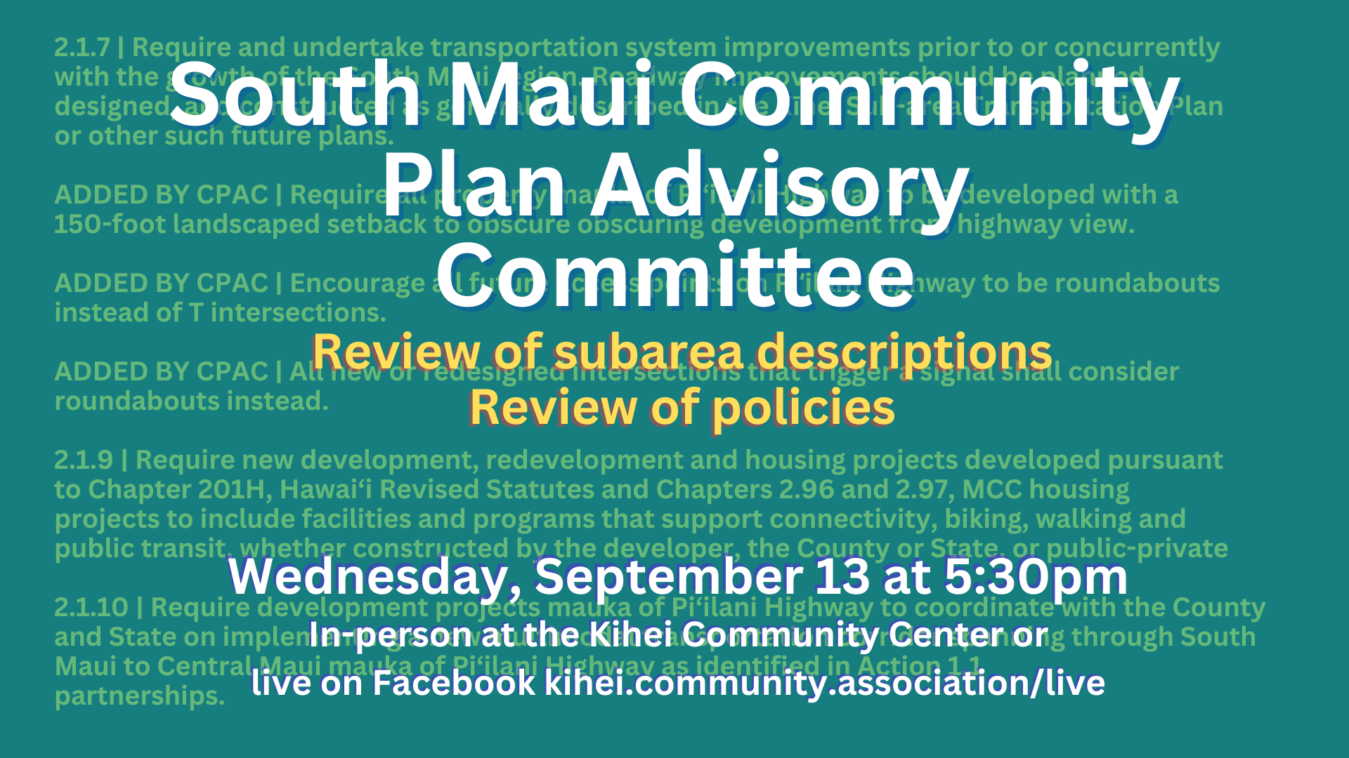 South Maui CPAC 9/13/2023 – Subarea Description and Policy Review ...